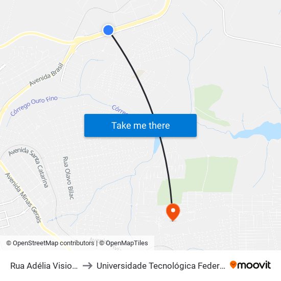 Rua Adélia Visioli Barreto, 497-515 to Universidade Tecnológica Federal Do Paraná - Campus Apucarana map