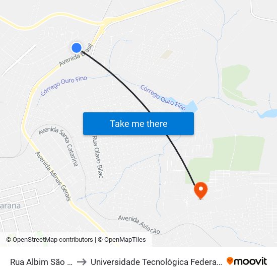 Rua Albim São Zobisch, 71-139 to Universidade Tecnológica Federal Do Paraná - Campus Apucarana map