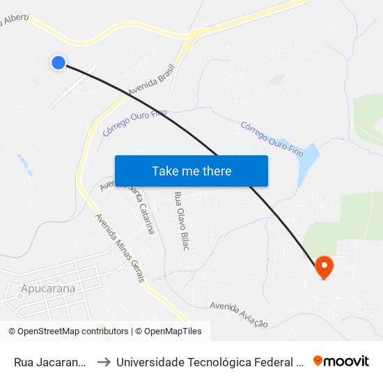 Rua Jacarandá, 1051-1117 to Universidade Tecnológica Federal Do Paraná - Campus Apucarana map