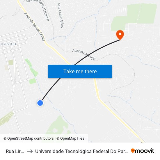 Rua Lírio, 180 to Universidade Tecnológica Federal Do Paraná - Campus Apucarana map