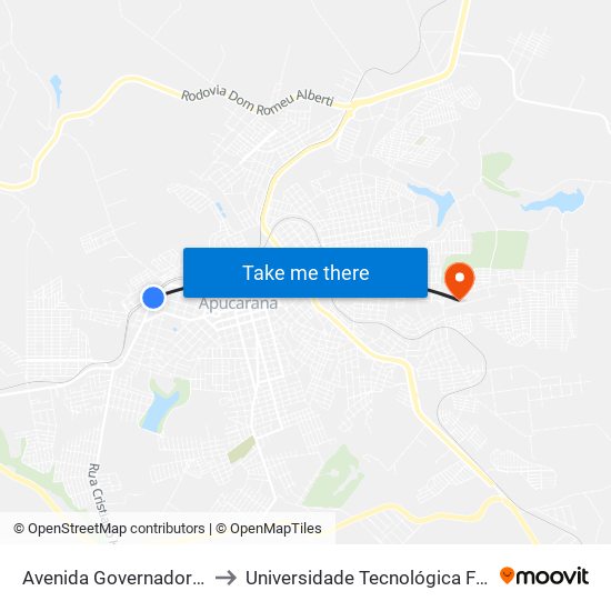 Avenida Governador Roberto Da Silveira, 304-414 to Universidade Tecnológica Federal Do Paraná - Campus Apucarana map