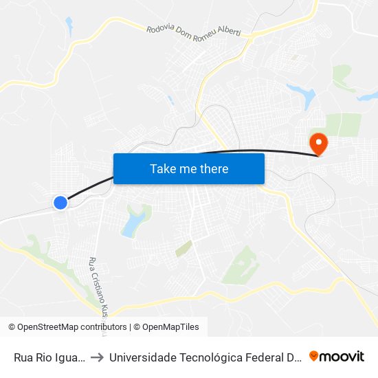 Rua Rio Iguaçu, 134-252 to Universidade Tecnológica Federal Do Paraná - Campus Apucarana map