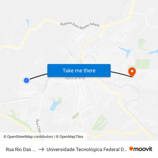 Rua Rio Das Antas, 1-129 to Universidade Tecnológica Federal Do Paraná - Campus Apucarana map