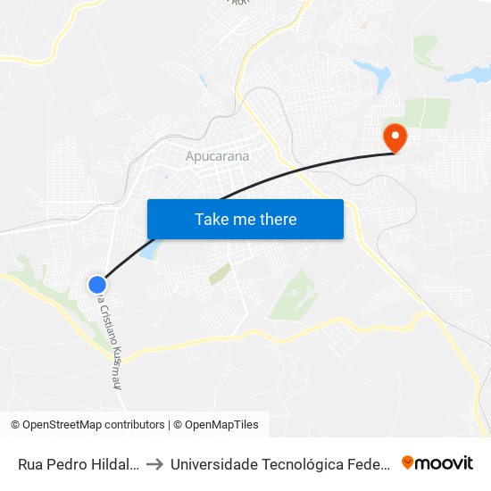 Rua Pedro Hildalgo Martin, 442-640 to Universidade Tecnológica Federal Do Paraná - Campus Apucarana map