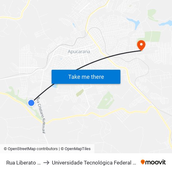 Rua Liberato Noli, 608-748 to Universidade Tecnológica Federal Do Paraná - Campus Apucarana map