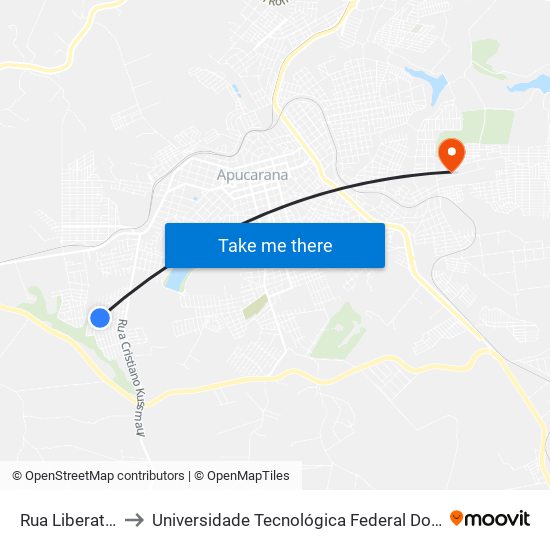 Rua Liberato Noli, 857 to Universidade Tecnológica Federal Do Paraná - Campus Apucarana map