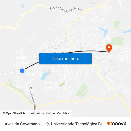 Avenida Governador Roberto Da Silveira, 2300 to Universidade Tecnológica Federal Do Paraná - Campus Apucarana map