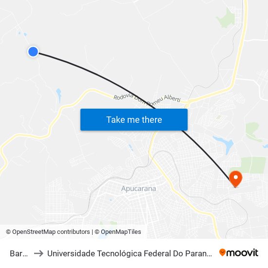 Barreiro to Universidade Tecnológica Federal Do Paraná - Campus Apucarana map