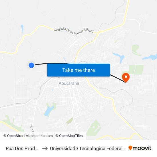 Rua Dos Produtores, 153-373 to Universidade Tecnológica Federal Do Paraná - Campus Apucarana map
