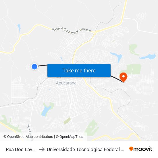 Rua Dos Lavradores, 1-51 to Universidade Tecnológica Federal Do Paraná - Campus Apucarana map