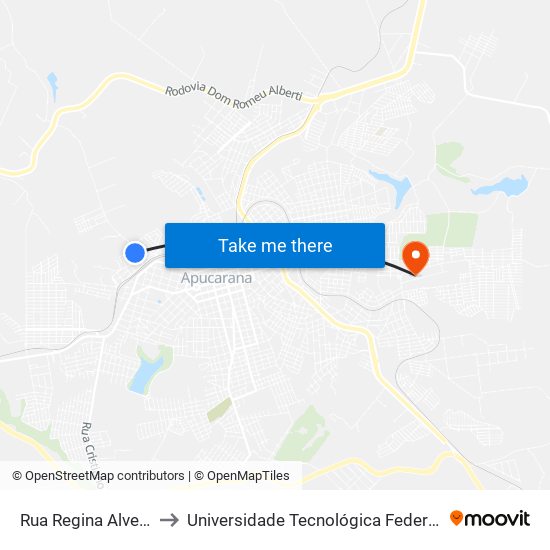 Rua Regina Alves Pereira, 217-263 to Universidade Tecnológica Federal Do Paraná - Campus Apucarana map