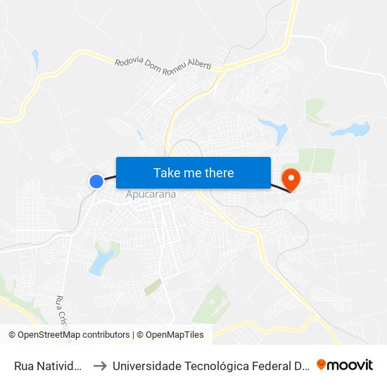 Rua Natividade, 843-951 to Universidade Tecnológica Federal Do Paraná - Campus Apucarana map