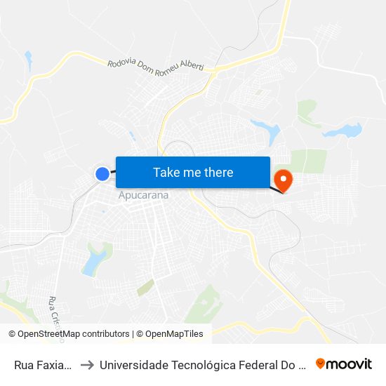 Rua Faxianal, 57-89 to Universidade Tecnológica Federal Do Paraná - Campus Apucarana map