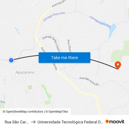 Rua São Carlos, 452-526 to Universidade Tecnológica Federal Do Paraná - Campus Apucarana map