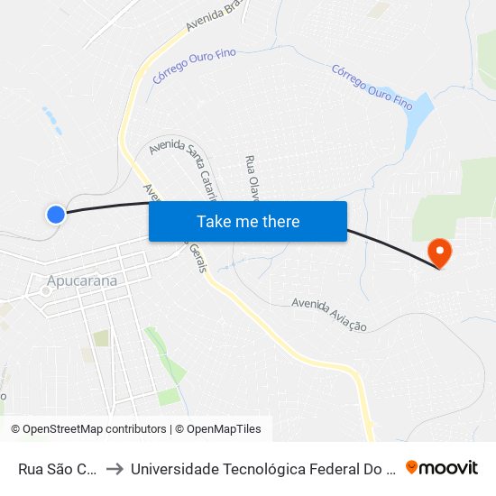 Rua São Carlos, 878 to Universidade Tecnológica Federal Do Paraná - Campus Apucarana map