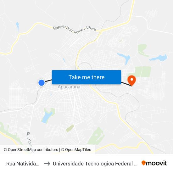 Rua Natividade, 1039-1097 to Universidade Tecnológica Federal Do Paraná - Campus Apucarana map