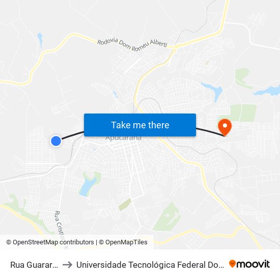 Rua Guararapes, 2-50 to Universidade Tecnológica Federal Do Paraná - Campus Apucarana map