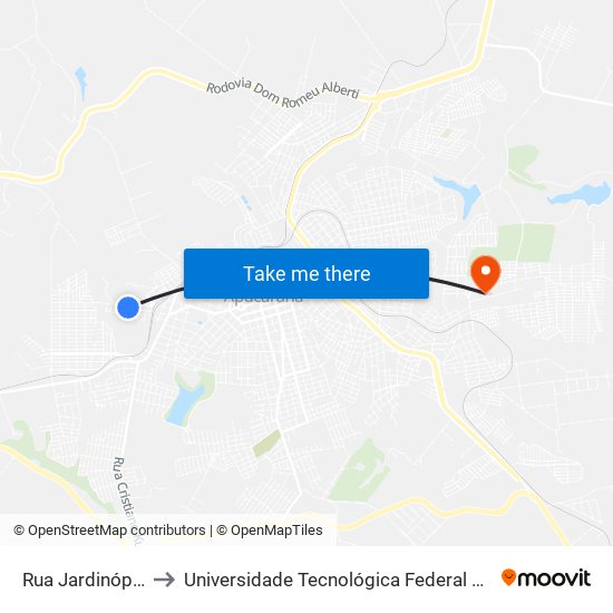 Rua Jardinópolis, 352-388 to Universidade Tecnológica Federal Do Paraná - Campus Apucarana map