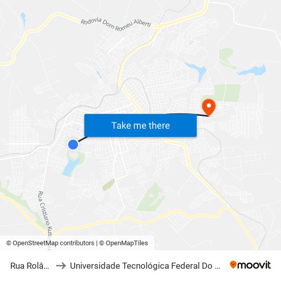 Rua Rolândia, 285 to Universidade Tecnológica Federal Do Paraná - Campus Apucarana map