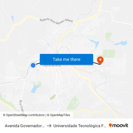 Avenida Governador Roberto Da Silveira, 421-535 to Universidade Tecnológica Federal Do Paraná - Campus Apucarana map