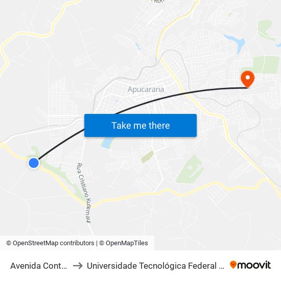 Avenida Contôrno Sul, 4164 to Universidade Tecnológica Federal Do Paraná - Campus Apucarana map