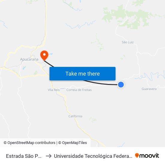 Estrada São Pedro Da Traquara to Universidade Tecnológica Federal Do Paraná - Campus Apucarana map