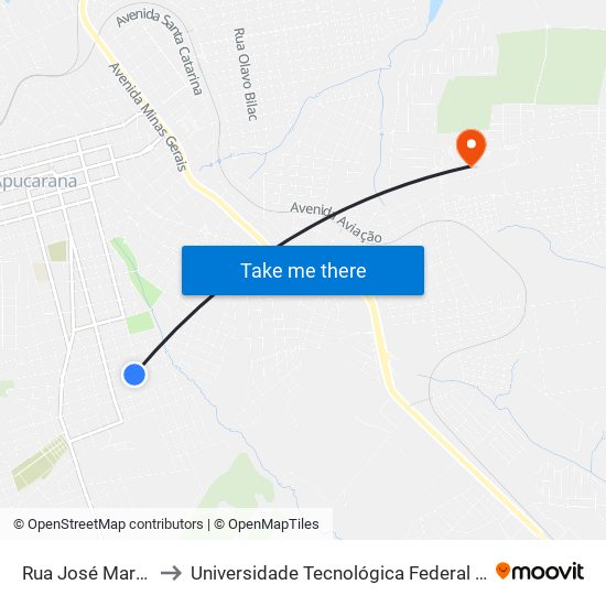 Rua José Marchiori, 486-600 to Universidade Tecnológica Federal Do Paraná - Campus Apucarana map