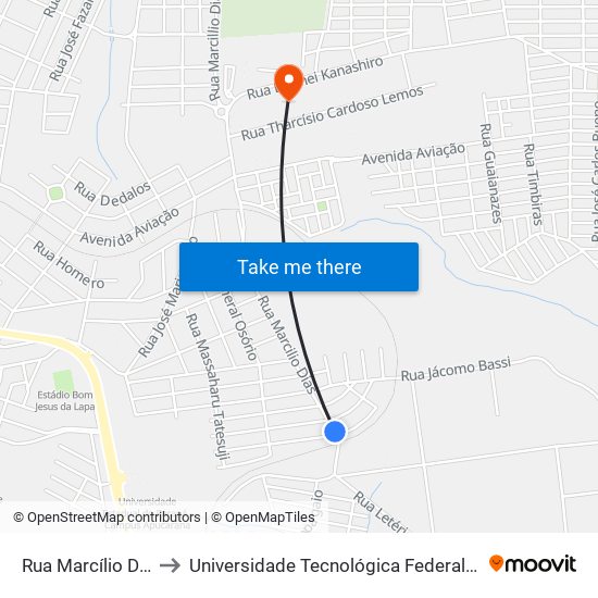 Rua Marcílio Dias, 1479-1545 to Universidade Tecnológica Federal Do Paraná - Campus Apucarana map