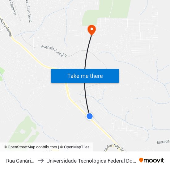 Rua Canário, 640-734 to Universidade Tecnológica Federal Do Paraná - Campus Apucarana map