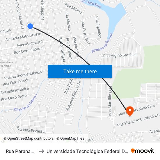 Rua Paranaguá, 832-866 to Universidade Tecnológica Federal Do Paraná - Campus Apucarana map