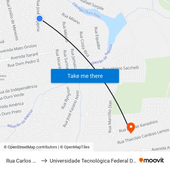 Rua Carlos Caramore, 21 to Universidade Tecnológica Federal Do Paraná - Campus Apucarana map