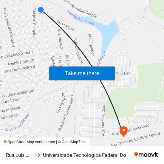 Rua Luís Matiuzi, 62 to Universidade Tecnológica Federal Do Paraná - Campus Apucarana map