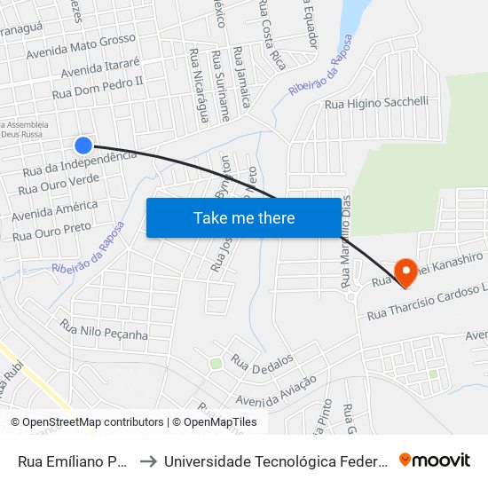 Rua Emíliano Perneta, 1220-1294 to Universidade Tecnológica Federal Do Paraná - Campus Apucarana map