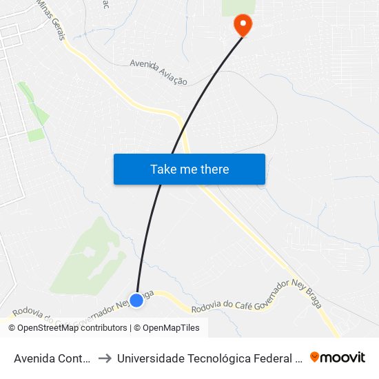 Avenida Contôrno Sul, 3618 to Universidade Tecnológica Federal Do Paraná - Campus Apucarana map