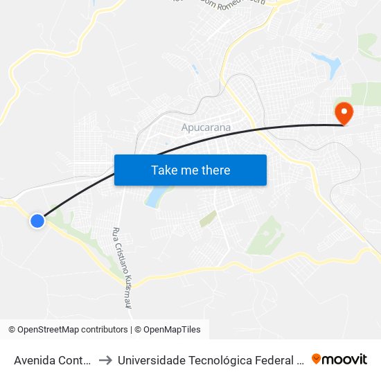Avenida Contôrno Sul, 4623 to Universidade Tecnológica Federal Do Paraná - Campus Apucarana map