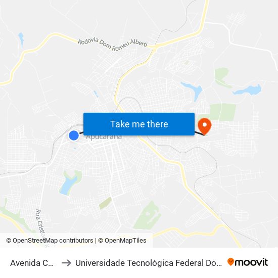 Avenida Curitiba, 250 to Universidade Tecnológica Federal Do Paraná - Campus Apucarana map