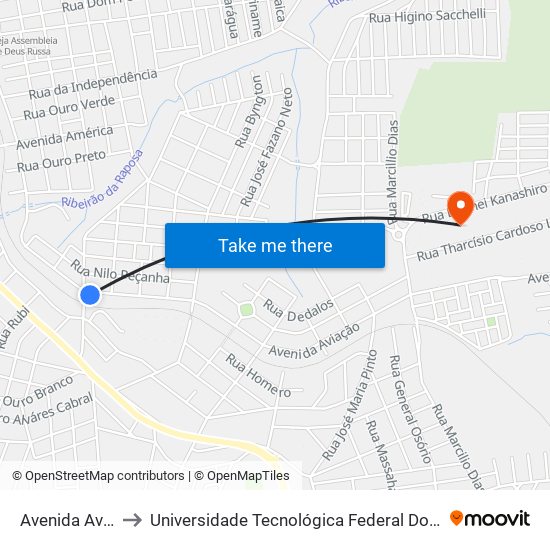 Avenida Aviacao, 366 to Universidade Tecnológica Federal Do Paraná - Campus Apucarana map