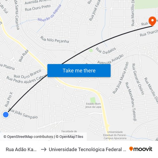 Rua Adão Kanievski, 57-113 to Universidade Tecnológica Federal Do Paraná - Campus Apucarana map