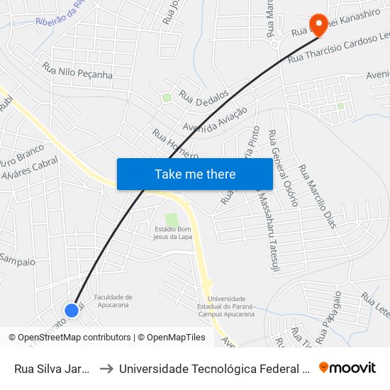 Rua Silva Jardim, 880-1050 to Universidade Tecnológica Federal Do Paraná - Campus Apucarana map