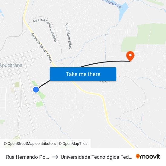 Rua Hernando Pombo Ricardo, 289-379 to Universidade Tecnológica Federal Do Paraná - Campus Apucarana map