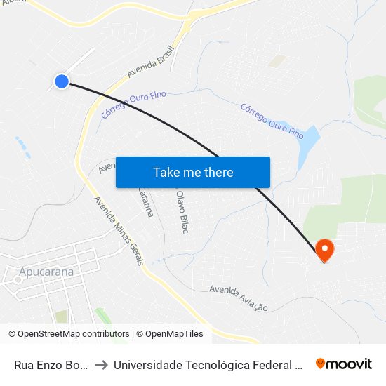 Rua Enzo Boneto, 89-197 to Universidade Tecnológica Federal Do Paraná - Campus Apucarana map