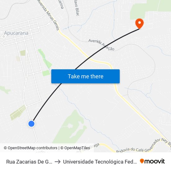 Rua Zacarias De Góes E Vasconcelos, 74 to Universidade Tecnológica Federal Do Paraná - Campus Apucarana map