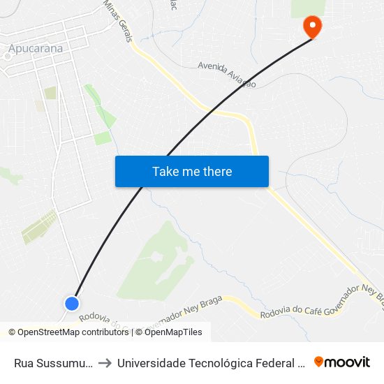 Rua Sussumu Shimura, 323 to Universidade Tecnológica Federal Do Paraná - Campus Apucarana map