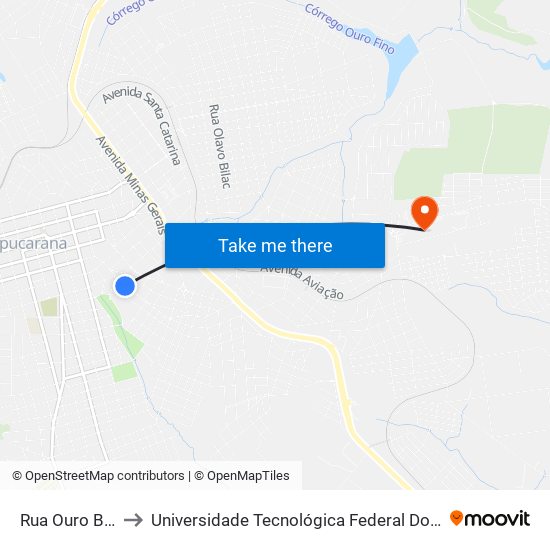Rua Ouro Branco, 365 to Universidade Tecnológica Federal Do Paraná - Campus Apucarana map