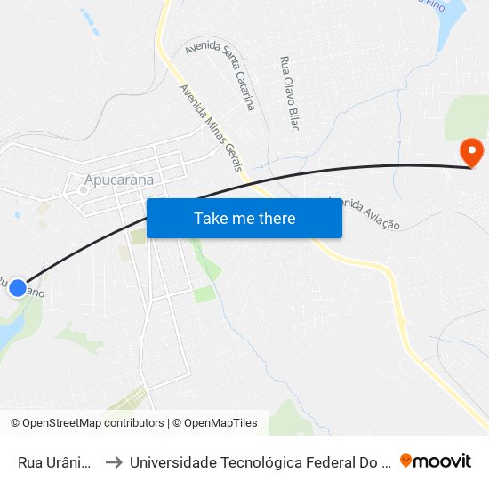 Rua Urânio, 206-270 to Universidade Tecnológica Federal Do Paraná - Campus Apucarana map