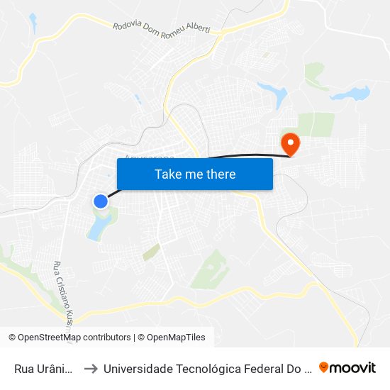 Rua Urânio, 579-695 to Universidade Tecnológica Federal Do Paraná - Campus Apucarana map