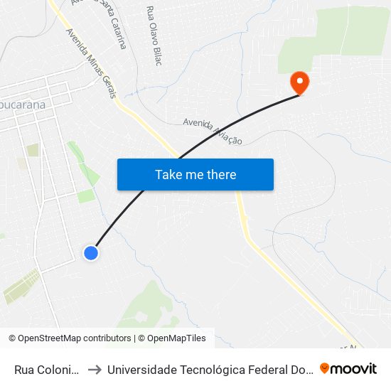 Rua Colonial, 599-709 to Universidade Tecnológica Federal Do Paraná - Campus Apucarana map