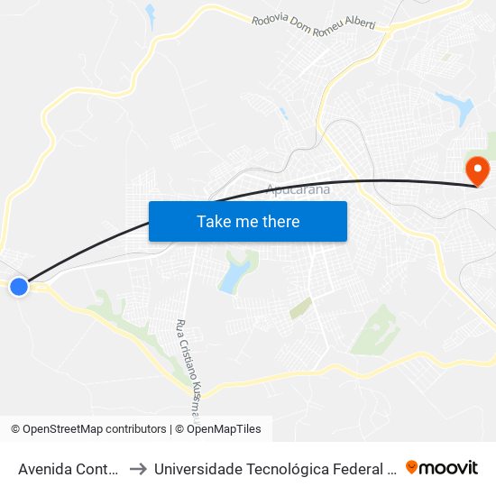 Avenida Contôrno Sul, 2-152 to Universidade Tecnológica Federal Do Paraná - Campus Apucarana map