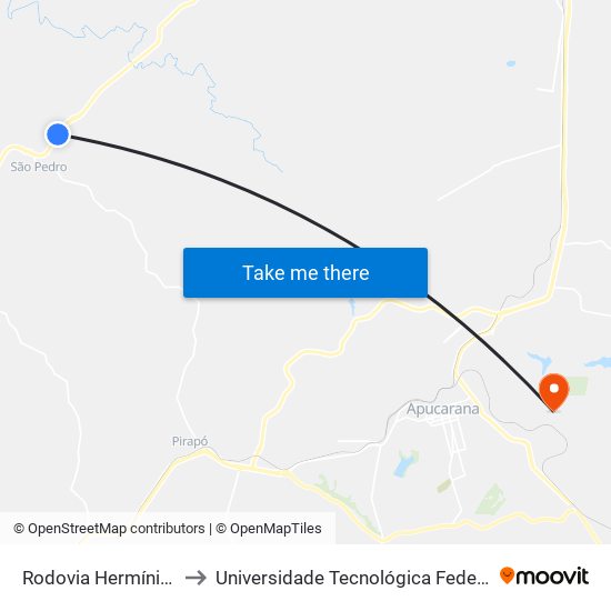 Rodovia Hermínio Antonio Pennacchi to Universidade Tecnológica Federal Do Paraná - Campus Apucarana map