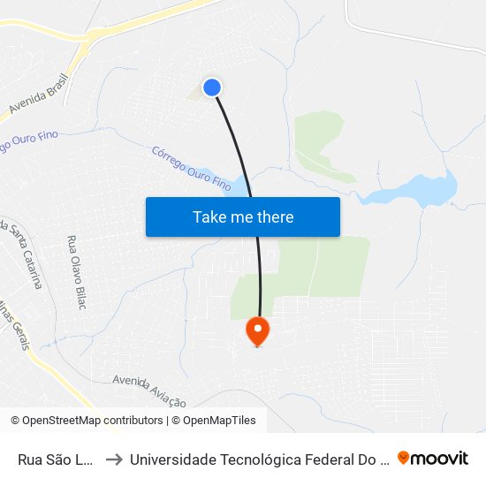 Rua São Leopoldo, 3 to Universidade Tecnológica Federal Do Paraná - Campus Apucarana map